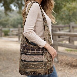 Wild West Tapestry Hobo Shoulder Bag Southwestern Inside and Outside Zip Pockets